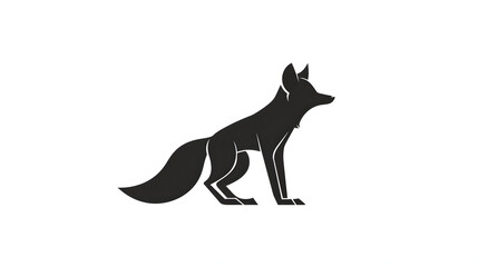 black silhouette of Fox illustration icon for logo, isolated on white background