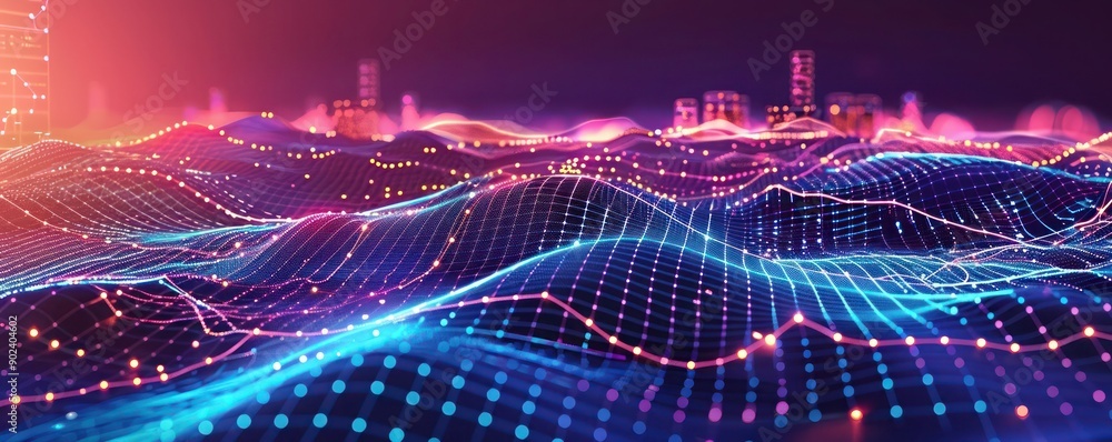 Aufkleber smart city with detailed dot connections and flowing gradient lines, illustrating advanced big data 