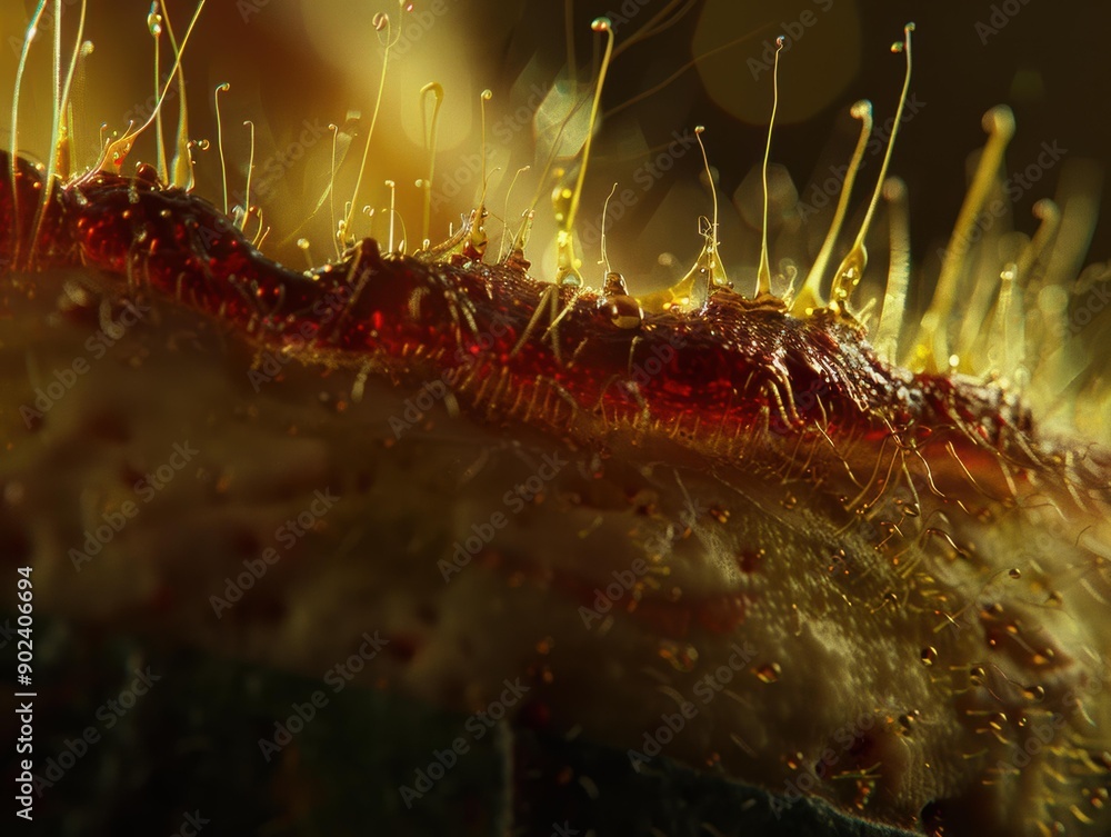 Poster close-up of a textured surface with tiny yellow structures. ai.
