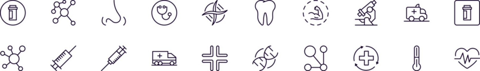 Medicine and healthcare modern web icons for infographics. Simple linear illustration for apps, sites, infographics