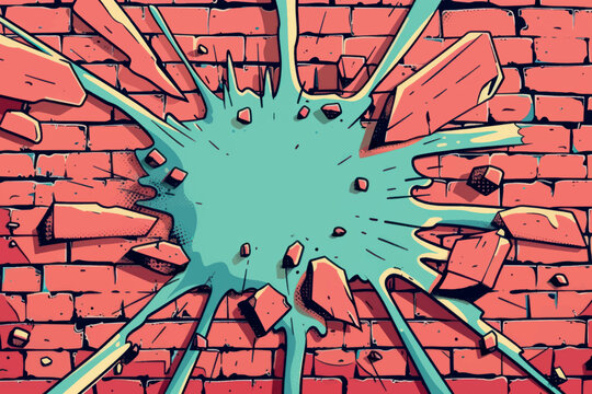 Brick wall explosion comic art