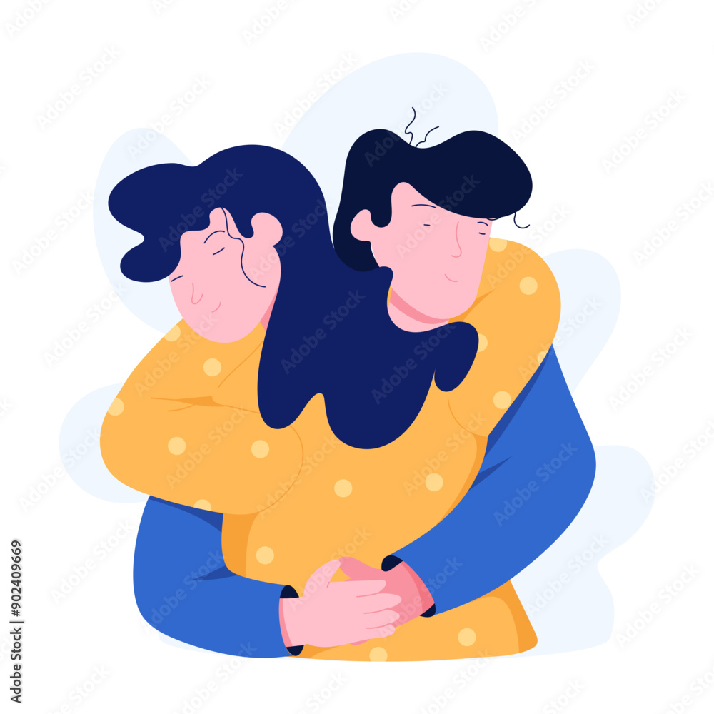 Poster A flat character illustration of couple hugging 