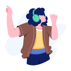 Person listening music flat character illustration 