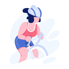 A flat illustration of girl cycling 