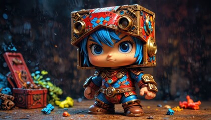 Fototapeta premium Fantasy Character Toy with Gear and Glowing Lights.