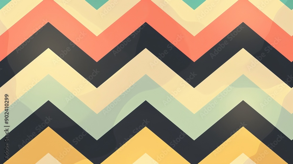 Poster seamless green geometric vector pattern with chevron and diamond shapes for retro textile design