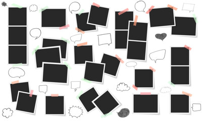 Photo frames vector set. Colorful scotch tape strips. Photos with scotch strips. Frames collection.