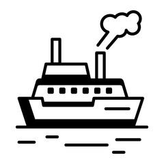 A steam vessel icon designed in line style 