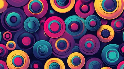 Seamless vector pattern with colorful swirling circles, abstract geometric backdrop for textile design