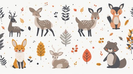 Cute cartoon animal pattern with bunny, owl, cat, and bird for baby design