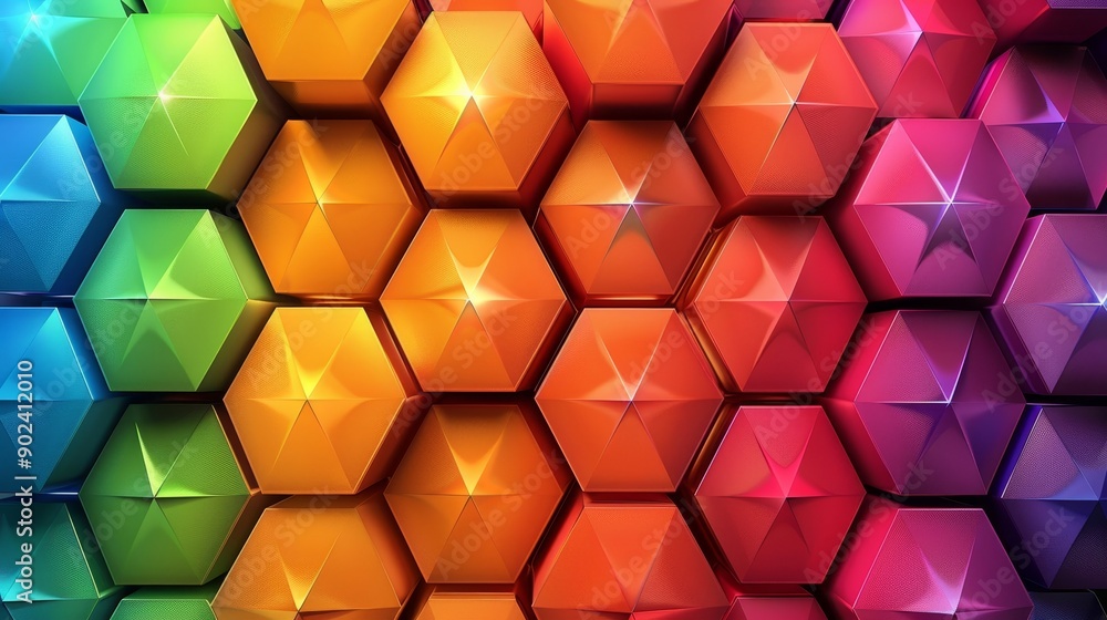 Poster vibrant hexagonal pattern backdrop with 3d cubes, geometric mosaic design for digital concept