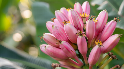 Obraz premium Beautiful bud of Pink Lily flower with a petal opening soon to become a flower in a Garden,Bouquet of tulips on green background,Nice natural bouquet from pink tulips as a romantic background