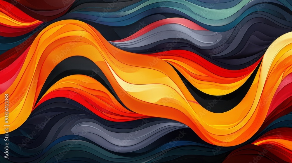 Poster orange wave vector abstract design with colorful curve patterns for business banner backdrop