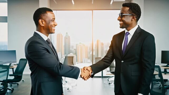 business people shaking hands in the office building room