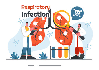 Vector Illustration of Respiratory Infection and Inflammation in the Lungs Caused by Virus Cells on a Background in Healthcare and Medical Concept