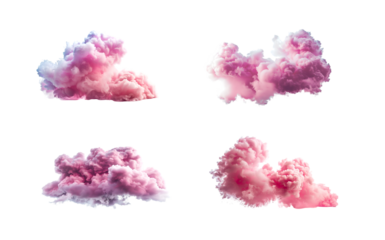 set of pink clouds on transparent background