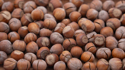 hazelnuts on wooden table