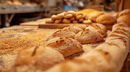 Naklejka premium Bread drying on breadcrumbs in bakery