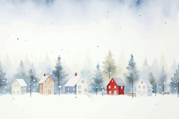 Fototapeta premium Snowy village winter scene