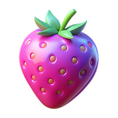 3D strawberry icon with plastic style and holographic neon colors. Isolated strawberry fruit sign as a design element