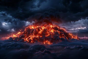 An ignited firestorm charring everything in its path, with smoke billowing and creating a scene of widespread destruction.