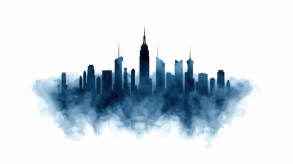Fototapeta premium A beautiful handpainted watercolor cityscape at night, featuring delicate details on a clean white backdrop, perfect for collectors.