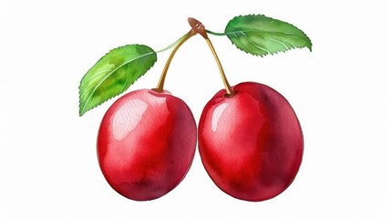 Obraz premium Vibrant plum watercolor illustration, beautifully rendered, perfect for fruit lovers and art enthusiasts alike, isolated on white.