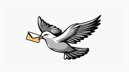 Fototapeta premium A postal dove carries a letter in a detailed engraving style, set against a clean, simple background for a timeless feel.