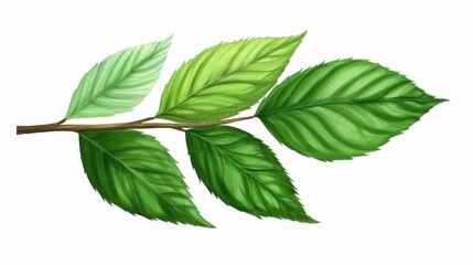 Obraz premium A vibrant green leafy branch illustrated in realistic watercolor, set against a clean, minimal background.