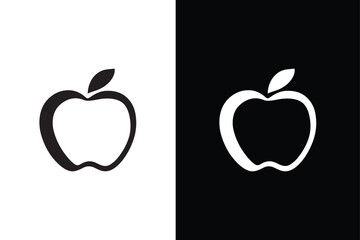 Apple Icon silhouette Flat Graphic Design.  Apple Icon on Flat black white Color background.
