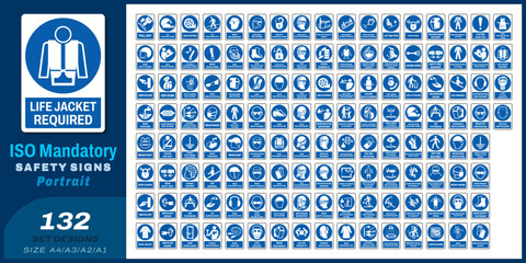 132 set ISO mandatory safety signs V127 size a4/a3/a2/a1