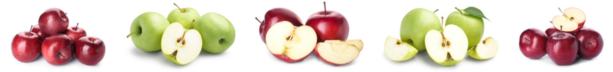 Set of different ripe apples on white background