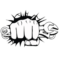 Fist with mechanic tools vector illustration. Mechanic, handyman,automotive,garage logo design