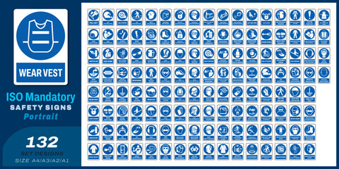 132 set ISO mandatory safety signs V123 size a4/a3/a2/a1