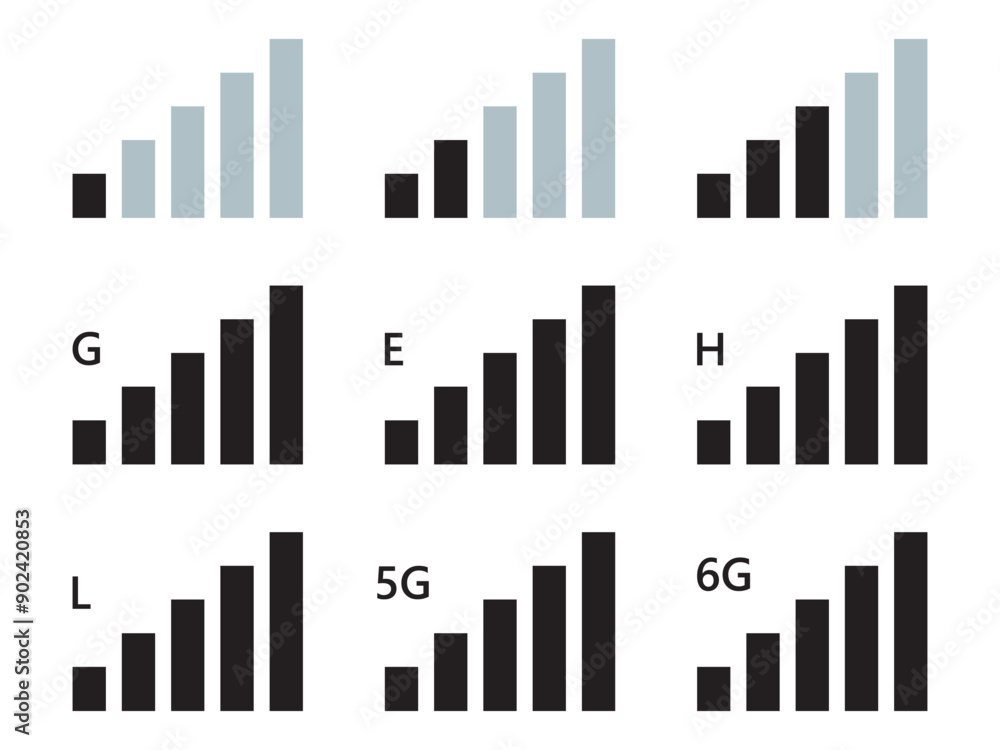 Aufkleber phone signal wifi and battery icons. mobile interface top bar icon set for network signals and telep