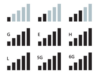 Phone signal WIFI and battery icons. mobile interface top bar icon set for network signals and telephone charge levels status