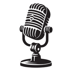 Retro Microphone Silhouette Icon for Podcast, Broadcast, or Music Design
