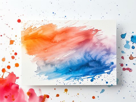 Abstract watercolor painting in pink and blue with floral accents.