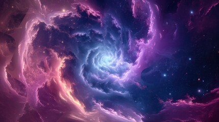Swirling galaxies cosmic clouds vibrant purples blues evoke vastness space galaxy swirls sense of depth within center