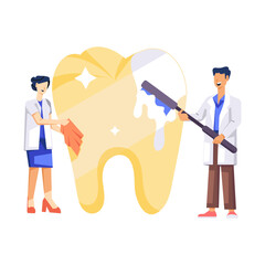 A character based illustration of teeth cleaning 

