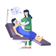 A dermatologist examine patient, flat style illustration

