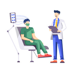 A doctor doing encephalography, a flat style illustration
