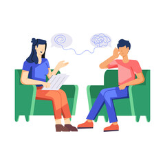 A character based flat illustration of psychology session