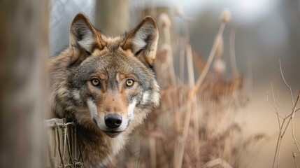 Fototapeta premium A lone wolf paces restlessly in a cage, yearning for freedom.