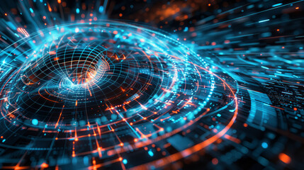 Obraz premium Abstract 3D holographic element with a futuristic, digital theme on a black background