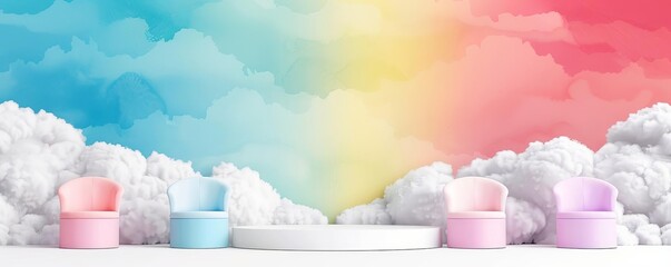 Comedy show, casual podium, colorful background, Watercolor style