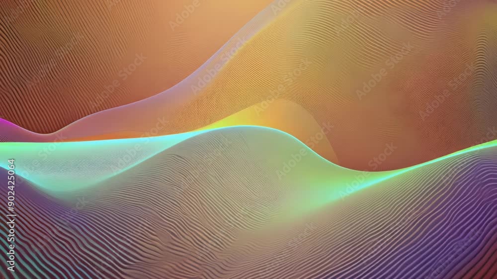 Poster vibrant sand dunes in abstract form at twilight with shimmering colors. generative ai