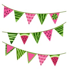 Summer fruit flags on a string. Garland of watermelon. buntings. vector illustration. National Watermelon Day