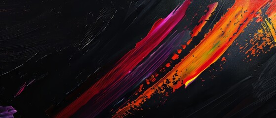 Panoramic close-up, high detail scan of zigzag paint brush stroke texture, on black background, Generative AI 