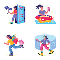 Collection of Shopping Experience Flat Illustrations 

